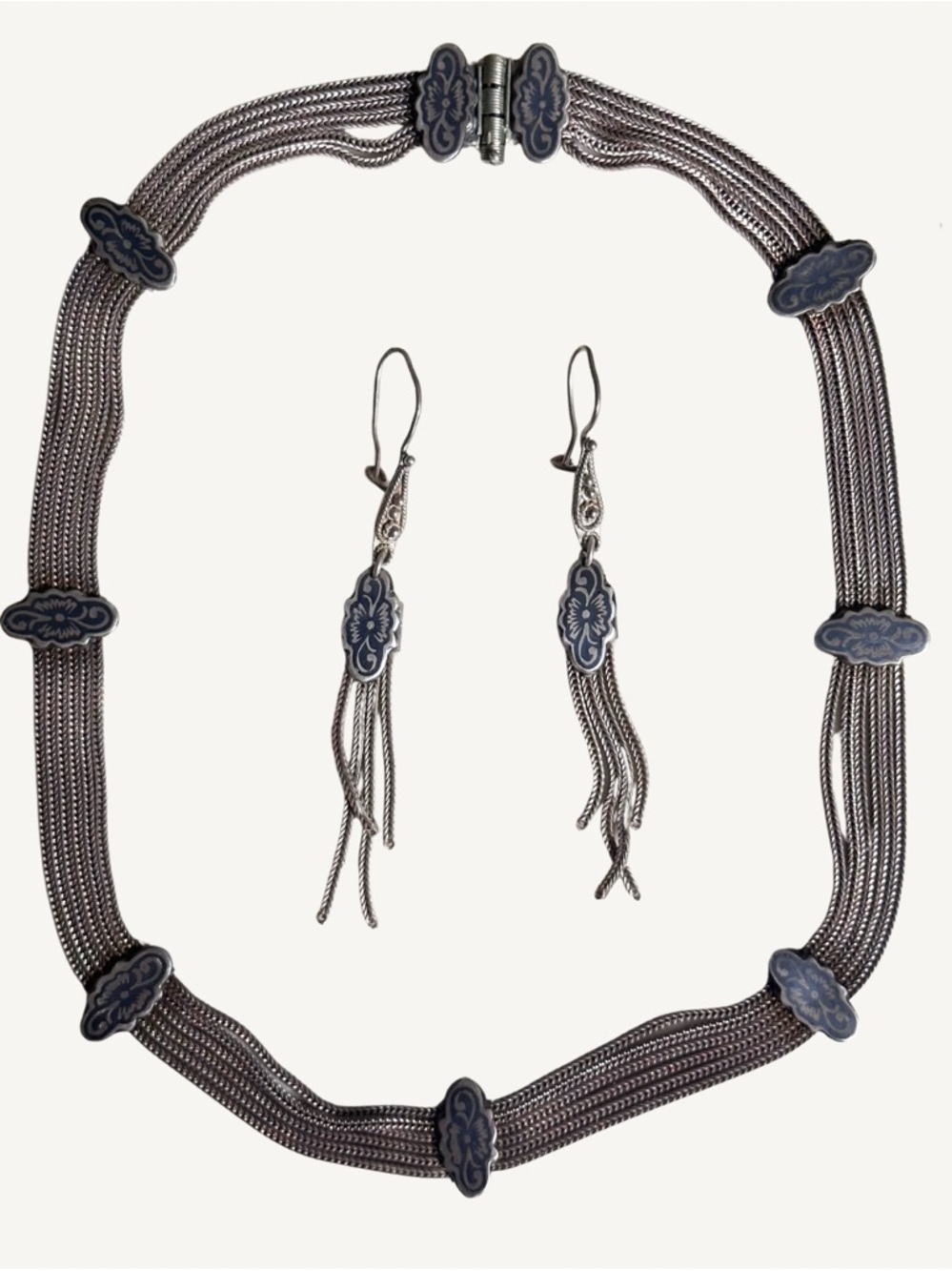 Rare Anatoli 925 Sterling Silver Multi-Strand Foxtail Necklace & Earrings Set - Picture 4 of 9